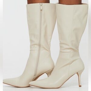 Princess Polly Knee High Cream Boots